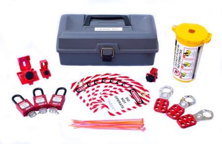 Lockout Tagout Kit, Grey Toolbox with locks and plug lockout device