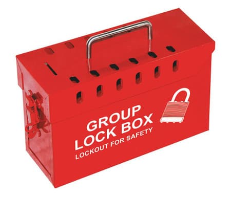Group Lockout Box, Red Steel, 12 Lock Capacity