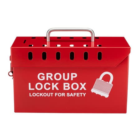 Group Lockout Box, Red Steel, 12 Lock Capacity