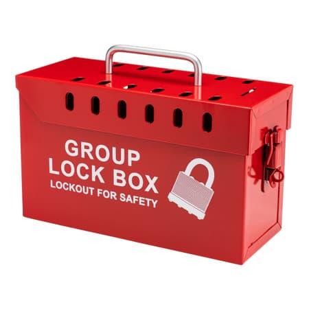 Group Lockout Box, Red Steel, 12 Lock Capacity