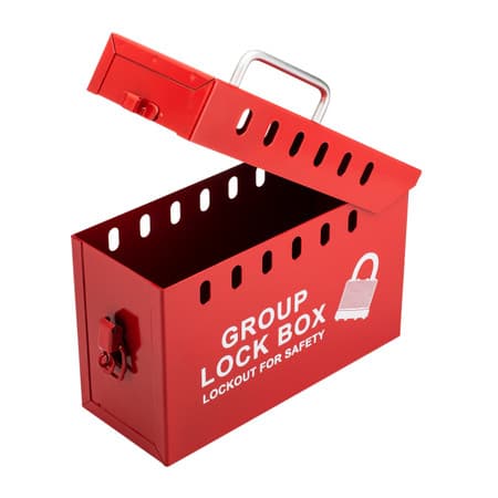 Group Lockout Box, Red Steel, 12 Lock Capacity