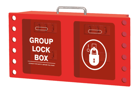 Wall-mount Group Lockout Box, Red, 12 Lock Capacity