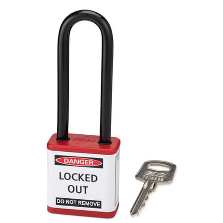 lockout padlock with key, english label