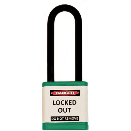 Lockout Padlock, Green, Keyed Different, 3" shackle