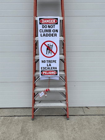 Ladder Lockout Cover Kit - front view of ladder with the cover