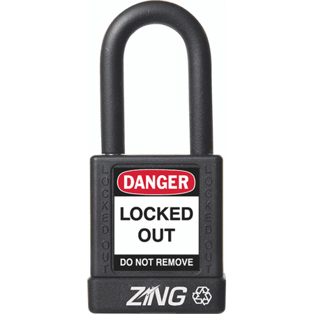 Recyclockout Safety Padlock, 1.5" Shackle, Keyed Different, Black
