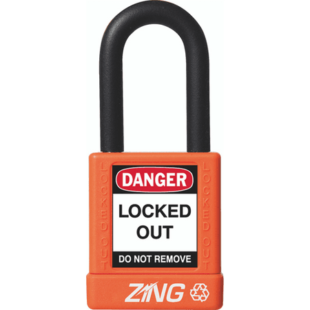 Recyclockout Safety Padlock, 1.5" Shackle, Keyed Alike, Orange