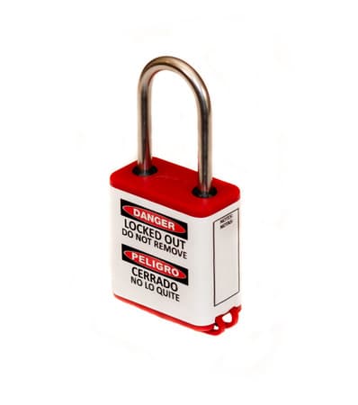 800 Series Extreme Environment Padlock, 1.5" Shackle, Keyed Alike, Red - Angled View