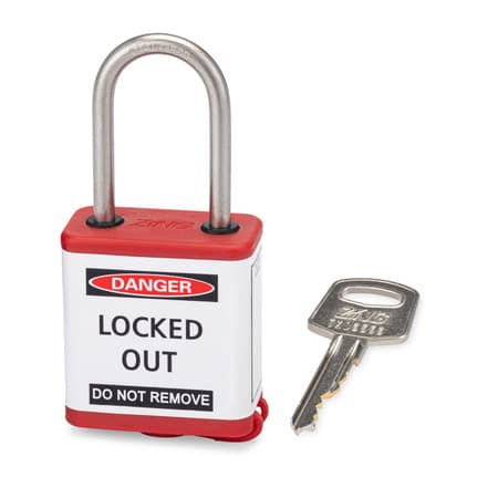 800 Series Extreme Environment Padlock, 1.5" Shackle, Keyed Alike, Red shown with Key