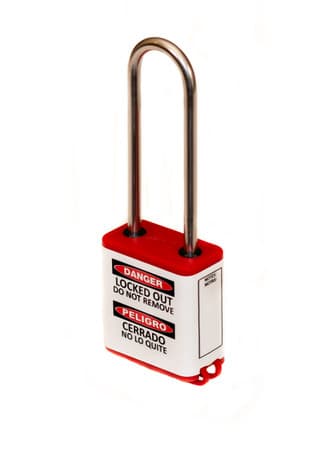 800 Series Extreme Environment Padlock, 3" Shackle, Keyed Alike, Red - Angled View