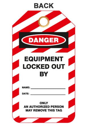 Lockout Tags, Lock and Tag, Plastic w/Brass Grommet - Red-White Striped , 10/Pk - Back