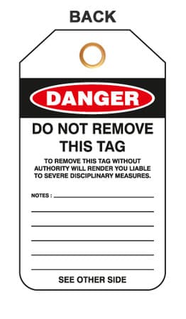 Lockout Tags, Do Not Operate Maint. Dept. , 10/pk - Back