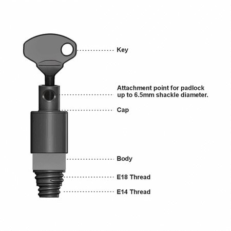 Round/Bottle Fuse Holder Lockout shown with size specifications