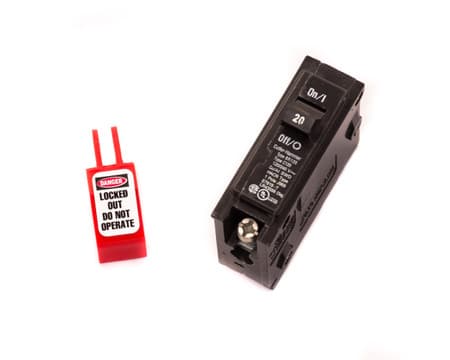 RecycLockout Single Breaker Lockout, Universal 3 Pack - shown with a potential application for use