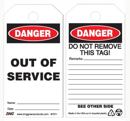 Eco Safety Tag, DANGER Out of Service, 5.75Hx3W, 10 Pack