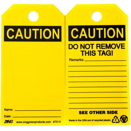 Eco Safety Tag, CAUTION, Blank, 5.75Hx3W, 10 Pack
