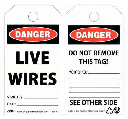 Danger Live Wires Safety Tags, 10/pk