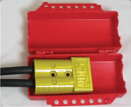ZING 7294 Universal Plug/Forklift/Cylinder Lockout open shown with a plug inside