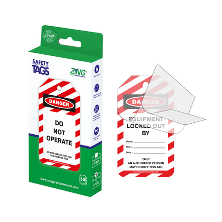 Lockout safety tags in a box, 50 self-laminating tags 7872