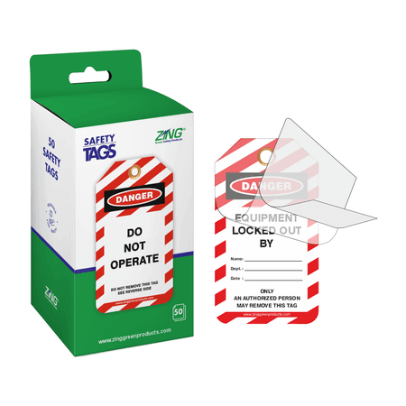 Lockout safety tags in a box, 50 tags self-laminating with grommet 7873