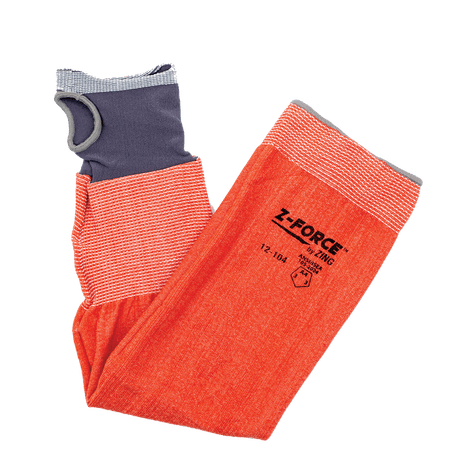Z-Force Cut Sleeve, 18 Gauge ANSI A4 Orange HPPE Sleeve with Thumbhole 18" Length (12-104)