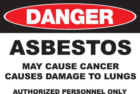 DANGER, Asbestos May Cause Cancer, Causes Damage To Lungs, Wear Respiratory Protection And Protective Clothing In This Area, Authorized Personnel Only