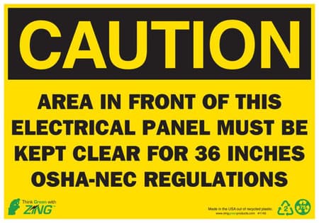 DANGER Area In Front Of This Electrical Panel Must Be Kept Clear For 36 Inches OSHA-NEC Regulations