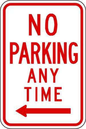 No Parking Anytime Left Arrow