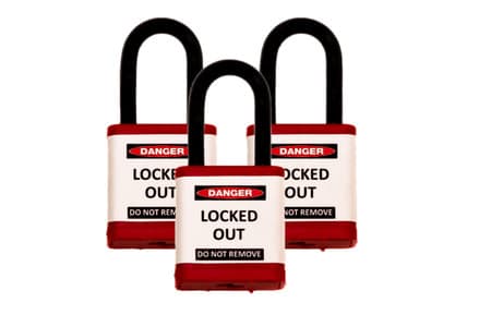 Lockout Padlock, hardened steel shackle, set of 3 or 6