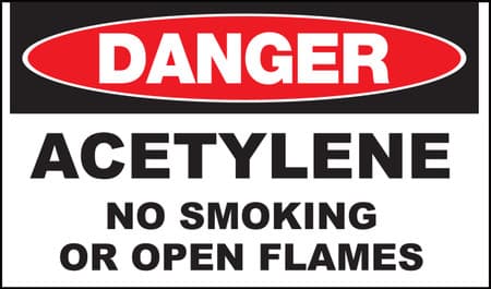 Danger Acetylene No Smoking or Open Flames Sign