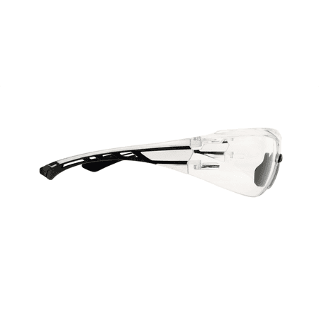 Clear lens safety glasses with black temples, right side view