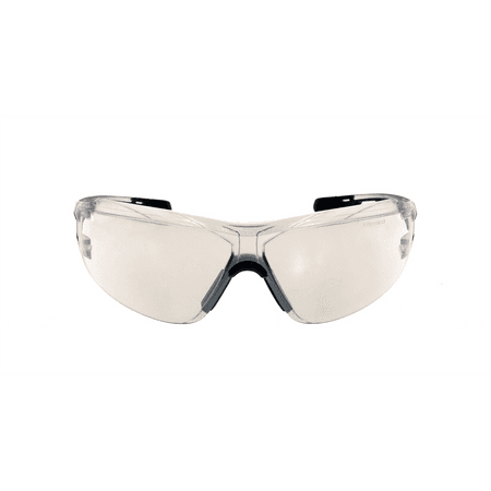 Gray lens wraparound safety glasses with brow guard, front view
