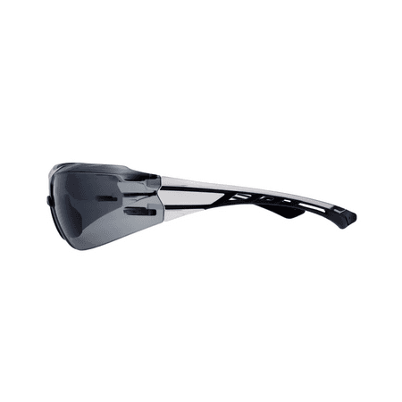 Gray lens safety glasses with black temples, opposite side view