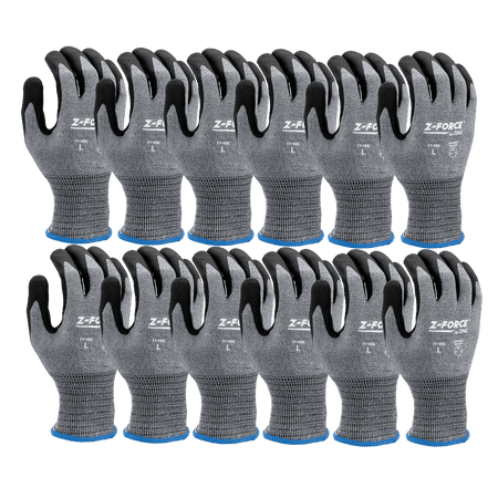 Multi-pack of gray knit safety gloves with black palm coating