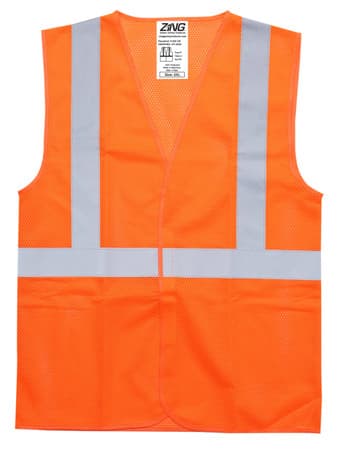 Z-Force V-200 orange high visibility economy Class 2 Type R mesh safety vest front view with hook and loop closure