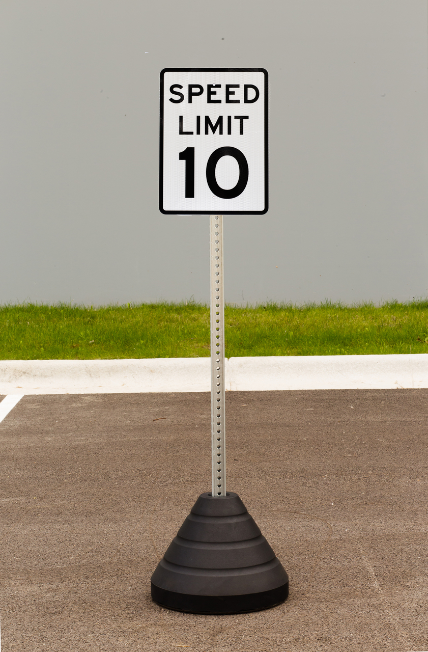 ZING Eco Traffic Sign w/Mounting Post and Base, Speed Limit 10, 24Hx18W, Engineer Grade Prismatic, Recycled Aluminum